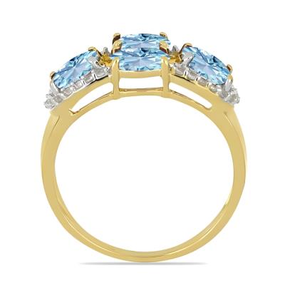 Bulk 14K Gold Oval Aquamarine Four-Stone Wide Cluster Band - Gold Jewelry Wholesale Suppliers USA